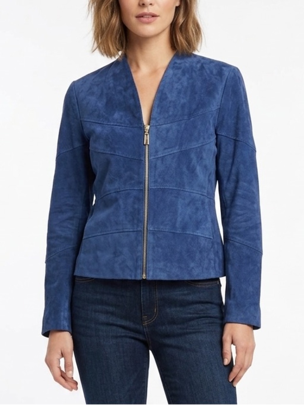 GUILLAUME Blue Suede Leather Jacket Y2K Machine Washable Zipper 90’s Medium